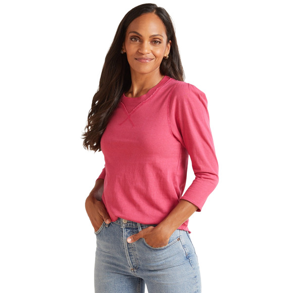 We the Free People Medium‎ Blouse Clover Top Pink Rolled Hem Crew Neck 951 - Picture 1 of 7
